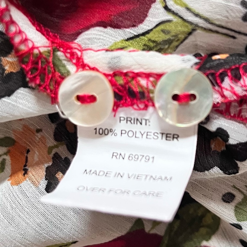 HOPE SPRINGS Tunic Blouse Patchwork Top Floral Sheer Long Sleeve Size M - Picture 7 of 8